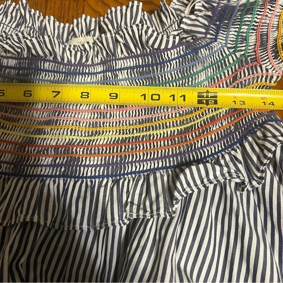 PETERSYN Davenport Smocked Off The Shoulder Striped Smocked Top M Bell Sleeves - Picture 15 of 16